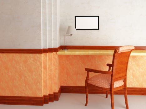 High resolution image interior. 3d illustration modern interior. Wooden chair.