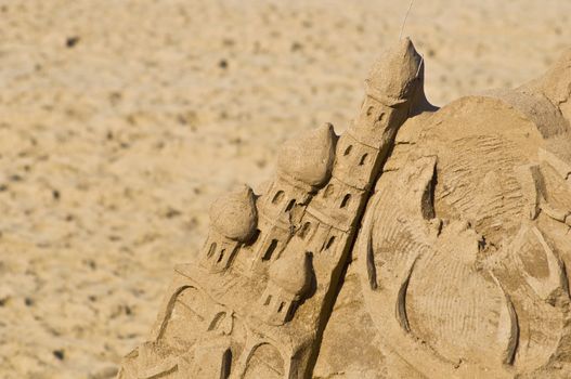 Sand castle. On the beach, close-up.