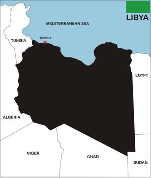 political map of libya country with neighbors and national flag