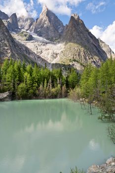 small morainic lake in Mont Blanc massif near Courmayeur, Italy. Image slightly processed with hdr technique
