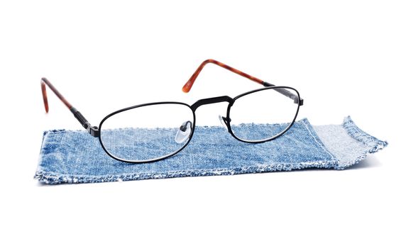 blue cloth case with specs isolated on white background