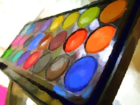 Painting of a watercolor set.
