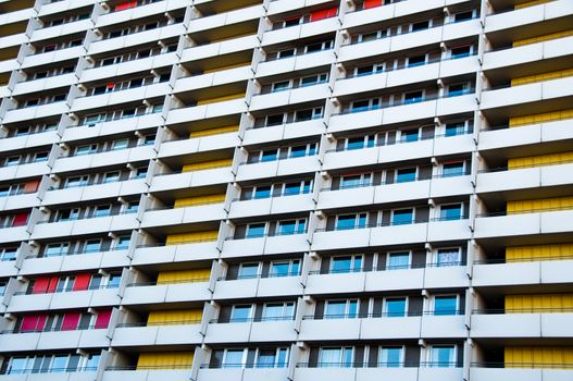 View on balconies of huge apartment building from the 70ths