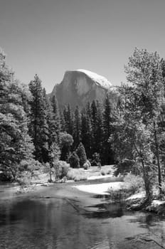 Black and white of Half Dome at yosemite national park