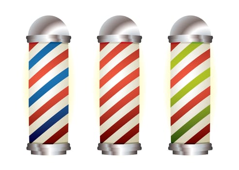 Different stripe barbers poles with silver elements