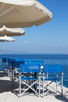 A restaurant by the Aegean sea in one of the Dodecanese islands, Greece.