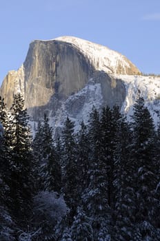 Sunset on the Half Dome in Yosemite valley