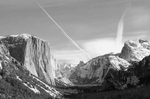 Sun rise on the granite peaks in Yosemite valley