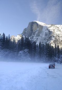 Sun rise on the granite peaks in Yosemite valley