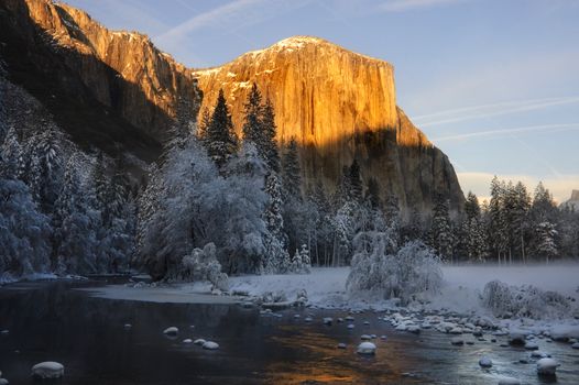 El Capitan Yosemite valley in California during winter