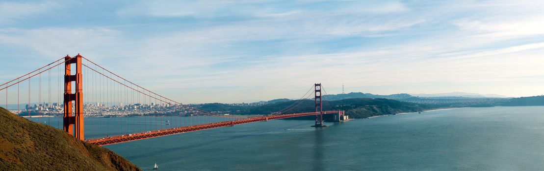 panorama of Golden Gate Bridge in San Francisco in the early evening