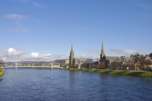 Churches along the river Ness in the heart of Inverness, Scotland