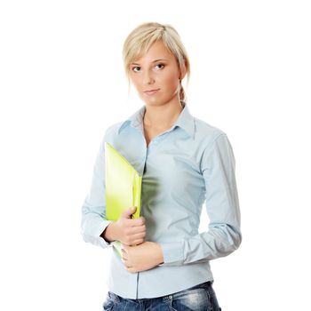 Happy student girl, isolated on white