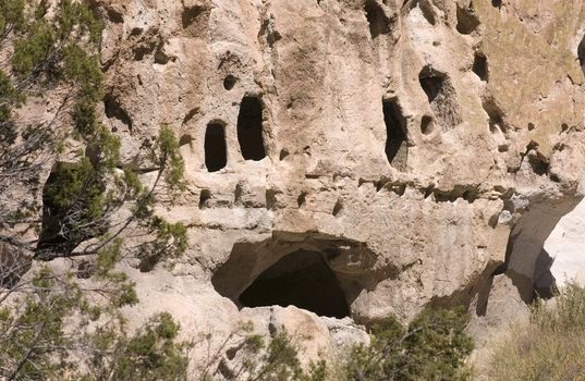 Ancient Anasazi cave dwellings at the Bandolier National Monument