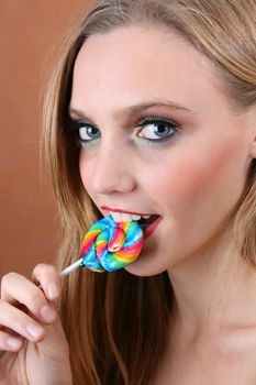 Beautiful young female model with blue eyes