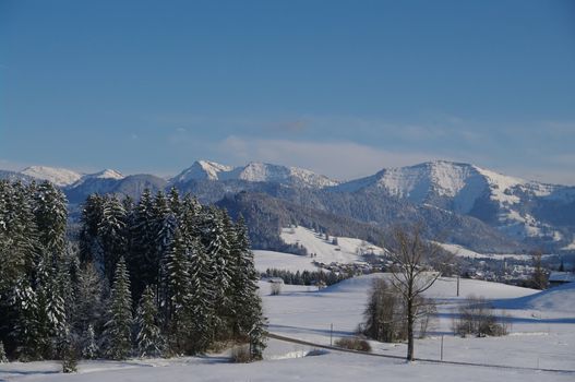 beautiful snowy winter landscape at Christmas time