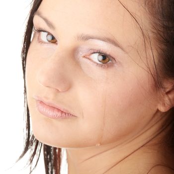 Crying woman isolated on white