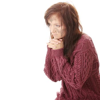 Poor dirty caucasian woman praying