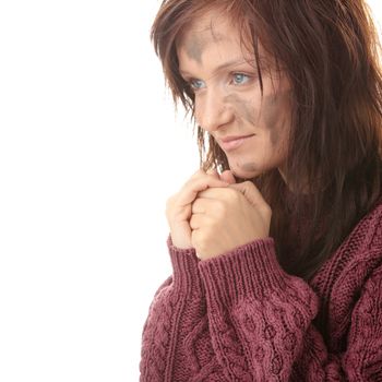 Poor dirty caucasian woman praying