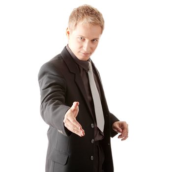 Business man ready to set a deal over white background