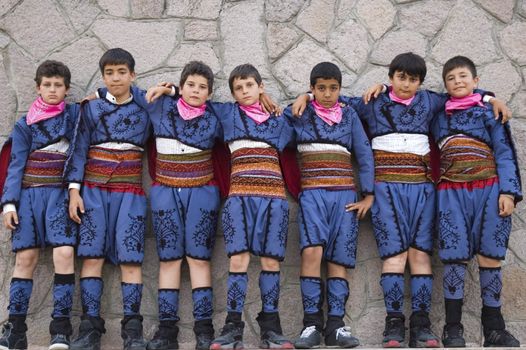 A group of school boys with their traditional Turkish Folk costumes