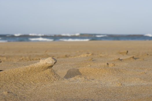 Miniature sand dune peak on the beach, taken from low angle