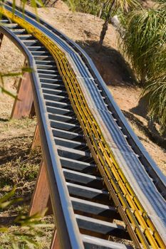 Close up shot of a rollercoaster track