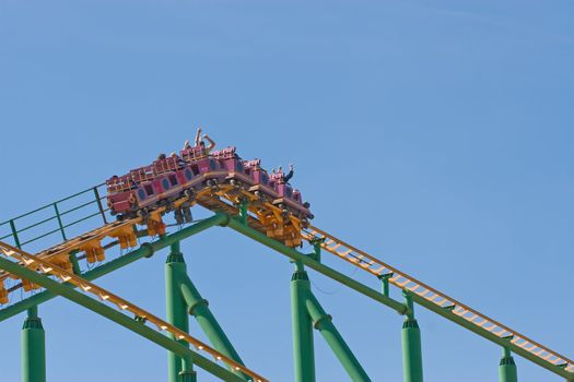 Rollercoaster cart at the top of the track