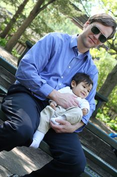 Father and son enjoying the park