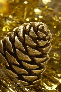 Christmas Object: macro picture of golden festiv strobile
