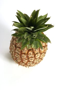top view: ripe pineapple over white background
