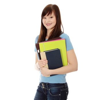 Happy student girl, isolated on white