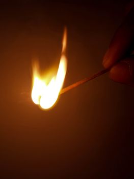 A burning matchstick just as it burst into flame.