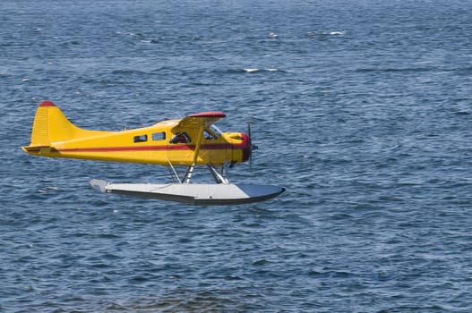 single-engined Seaplane coming in to land in Ketchikan, Alaska