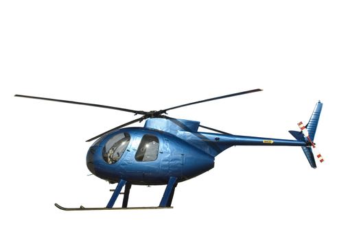 Small blue helicopter isolated on a white background