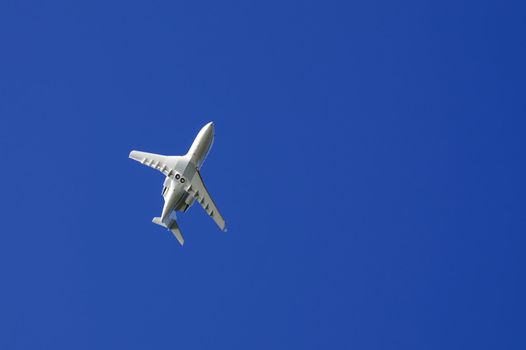 Private Jet flying overhead after takeoff in Hayward, Northern California