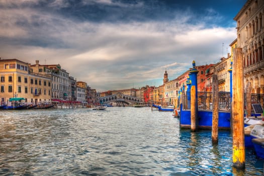 Image of the Grand Canal in front of the Rialto Bridge in Venice,Italy.