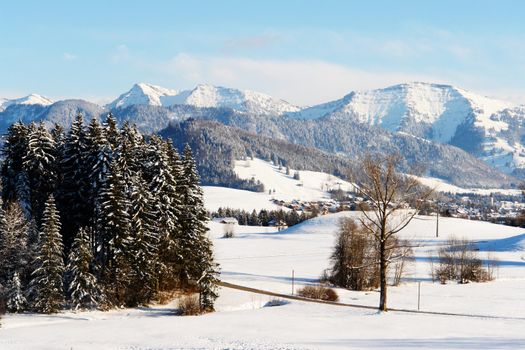 beautiful snowy winter landscape at Christmas time