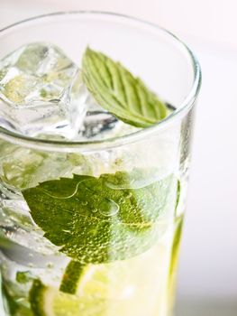 Refreshing drink with lime and mint