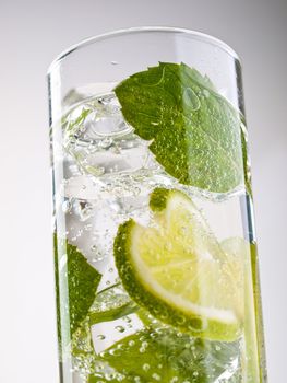 Refreshing drink with lime and mint