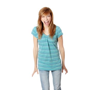 Teen girl screaming, isolated on white background