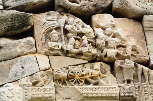 Stone engraving in Pimai ancient city, Thailand