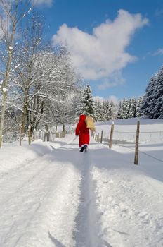 Santa Claus, Father Christmas in a beautiful winter landscape