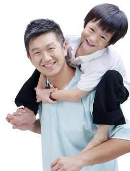 Father and son on white background