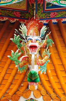 Chinese style dragon sculpture in the roof top