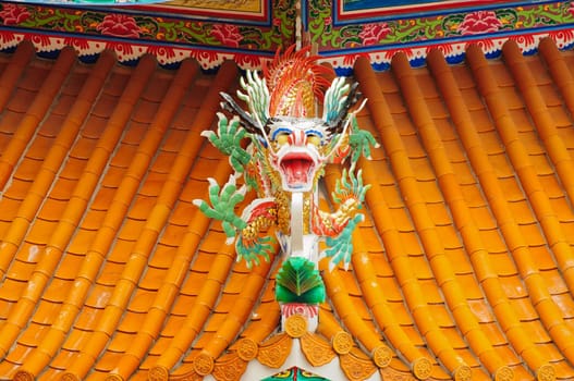 Chinese style dragon sculpture in the roof top