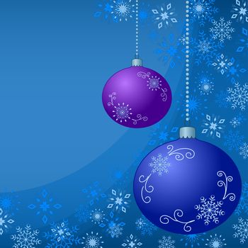 Background with Christmas tree decoration and snowflakes