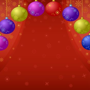 Background with Christmas tree decoration and snowflakes