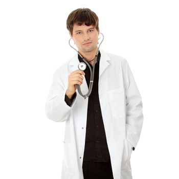 Handsome young doctor isolated on white background