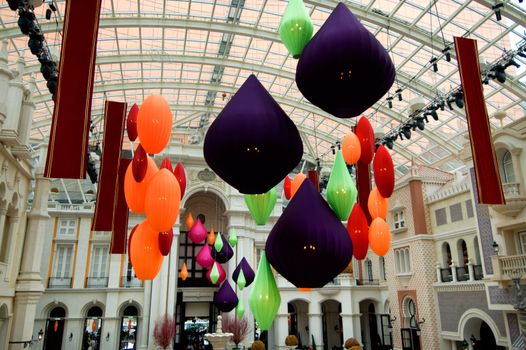The decorated balloons, inside a business building